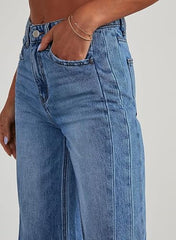 Women's Wide Leg Jeans High Waisted Stretchy Raw Hem Denim Pants
