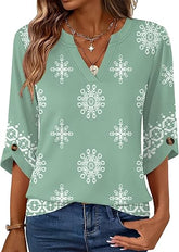 Womens 3/4 Length Sleeve Tunic Tops Casual V Neck Shirts Business Work Blouses Trendy Flowy Tees
