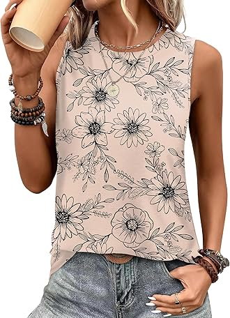Womens Tank Tops Eyelet Loose Casual Summer Tops Crew Neck Basic Sleeveless Shirts Trendy