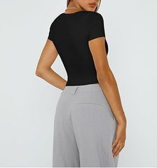 Queen Double Lined Tops for Women Square Neck Cute Going Out Short Sleeve Shirts Spring Summer Crop Tops