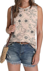 Womens Tank Tops Eyelet Loose Casual Summer Tops Crew Neck Basic Sleeveless Shirts Trendy