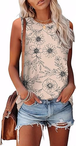 Womens Tank Tops Eyelet Loose Casual Summer Tops Crew Neck Basic Sleeveless Shirts Trendy